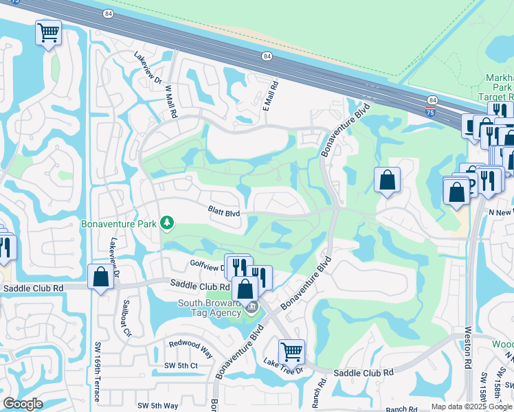 map of restaurants, bars, coffee shops, grocery stores, and more near 217 The Gardens in Weston