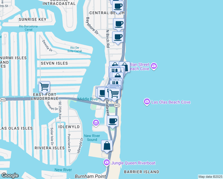 map of restaurants, bars, coffee shops, grocery stores, and more near 135 Poinsettia Street in Fort Lauderdale