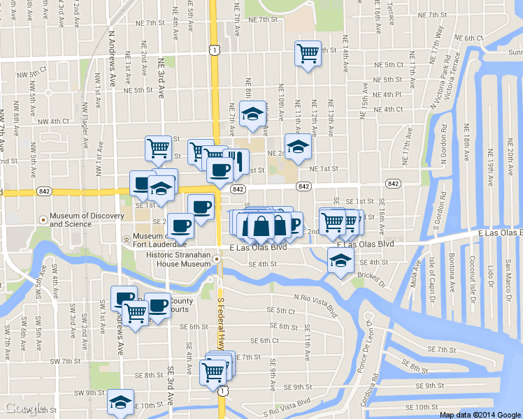 map of restaurants, bars, coffee shops, grocery stores, and more near 827 Southeast 2nd Street in Fort Lauderdale