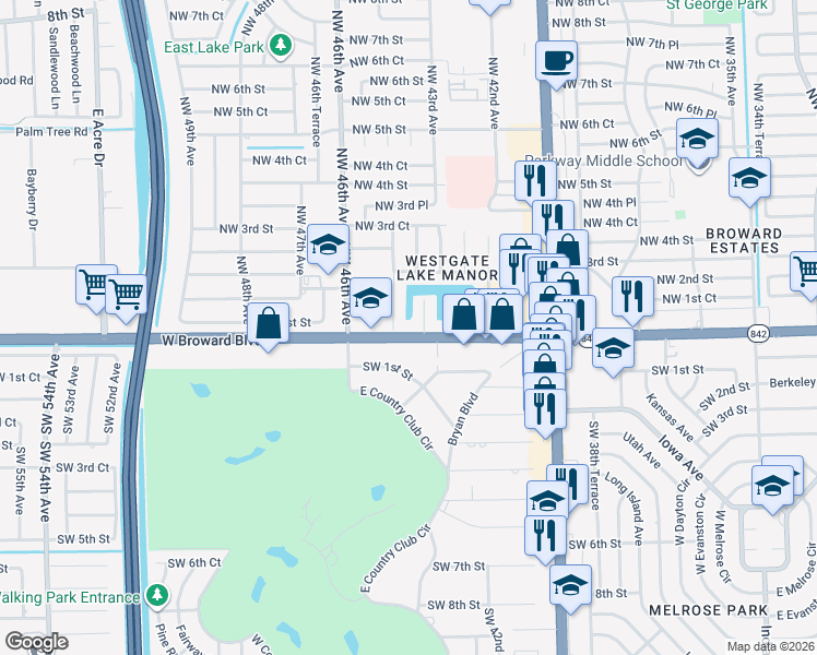 map of restaurants, bars, coffee shops, grocery stores, and more near 4440 West Broward Boulevard in Plantation