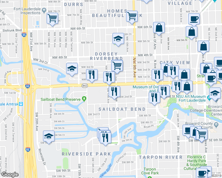 map of restaurants, bars, coffee shops, grocery stores, and more near 1116 Arpeika Street in Fort Lauderdale