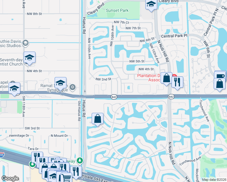 map of restaurants, bars, coffee shops, grocery stores, and more near 250 Northwest 108th Avenue in Plantation