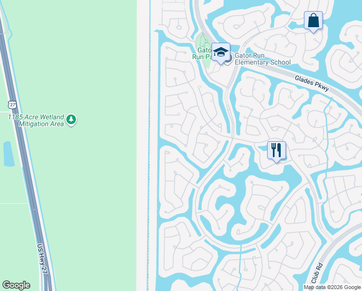 map of restaurants, bars, coffee shops, grocery stores, and more near 1410 Canary Island Drive in Weston