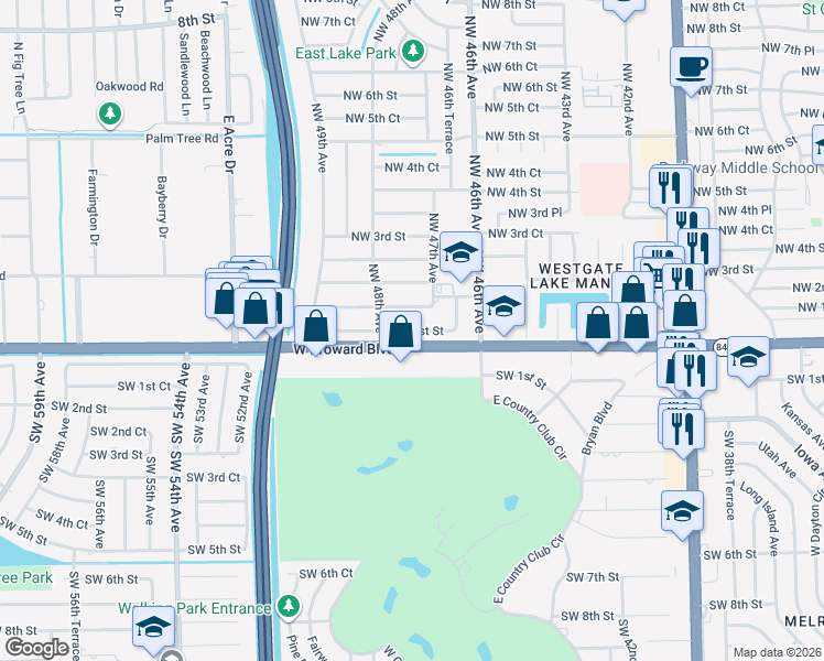 map of restaurants, bars, coffee shops, grocery stores, and more near 4738 Northwest 1st Street in Plantation
