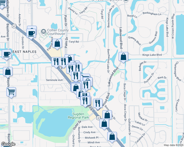 map of restaurants, bars, coffee shops, grocery stores, and more near 3 Memory Lane in Naples