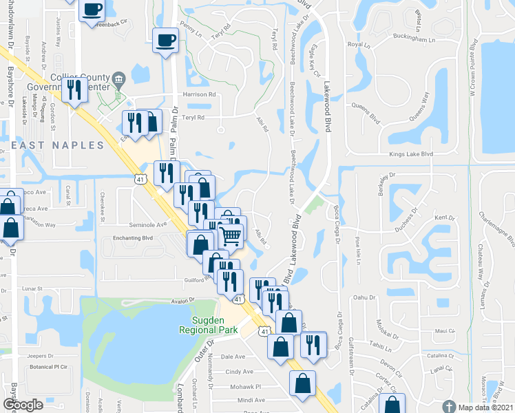 map of restaurants, bars, coffee shops, grocery stores, and more near 255 Memory Lane in Naples