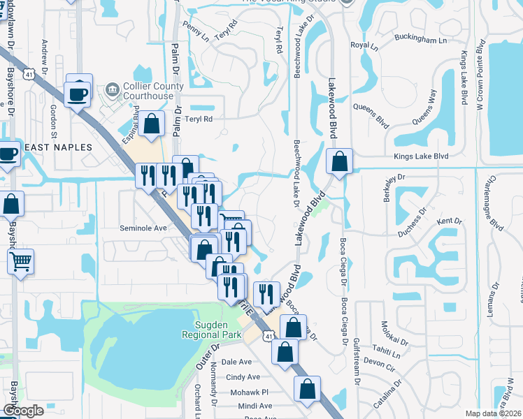 map of restaurants, bars, coffee shops, grocery stores, and more near 230 Albi Road in Naples