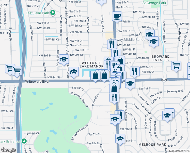 map of restaurants, bars, coffee shops, grocery stores, and more near 4316 West Broward Boulevard in Plantation
