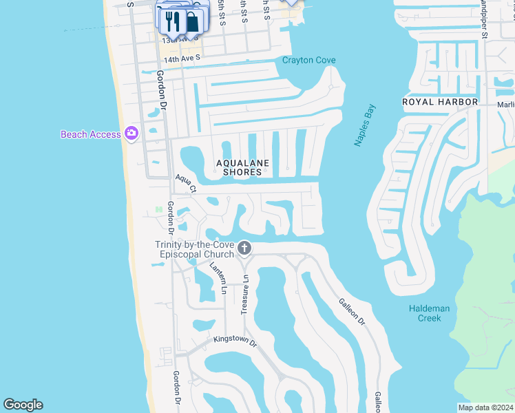 map of restaurants, bars, coffee shops, grocery stores, and more near 2171 Southwinds Drive in Naples