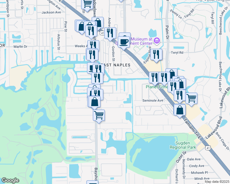 map of restaurants, bars, coffee shops, grocery stores, and more near 3112 Areca Avenue in Naples