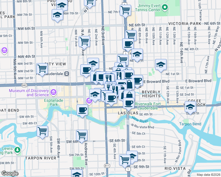 map of restaurants, bars, coffee shops, grocery stores, and more near in Fort Lauderdale