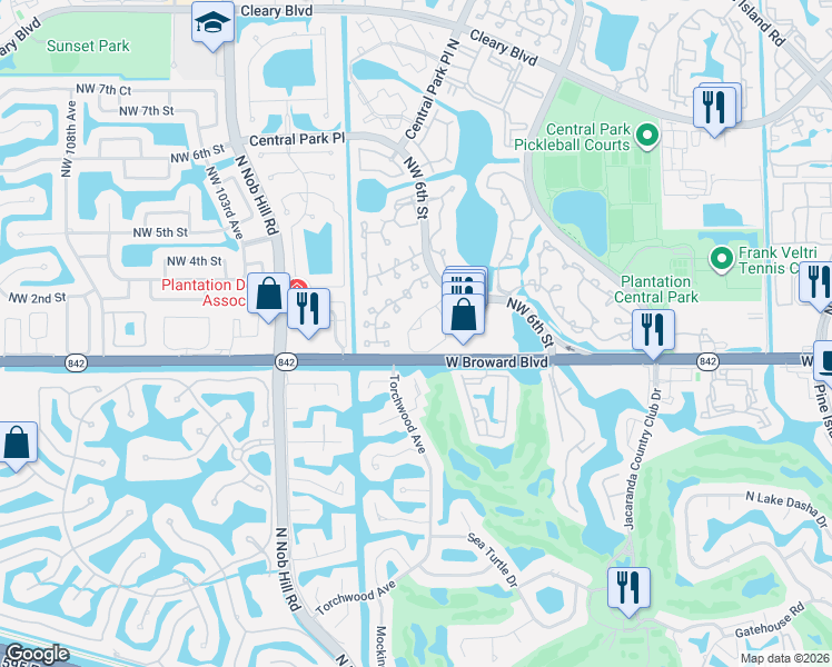 map of restaurants, bars, coffee shops, grocery stores, and more near 9719 West Broward Boulevard in Plantation