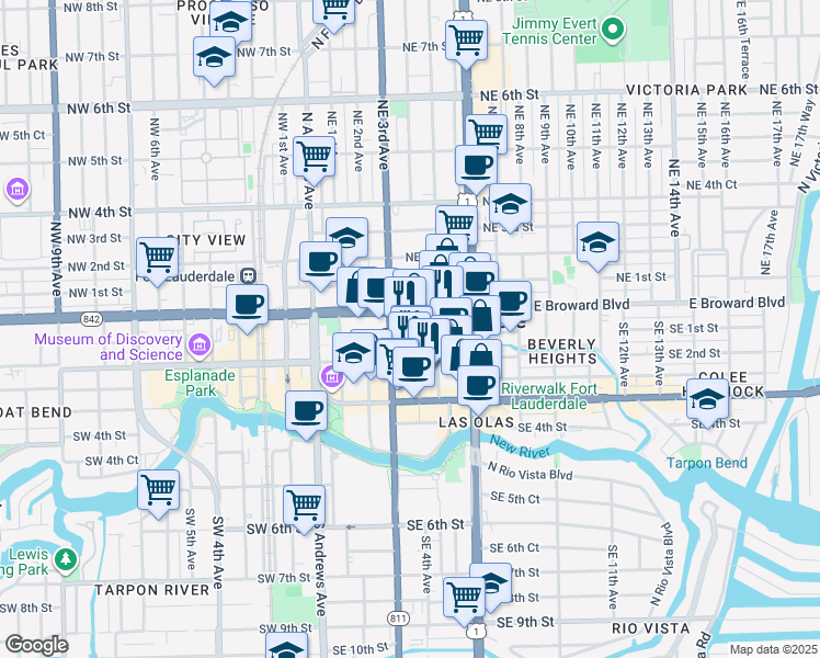 map of restaurants, bars, coffee shops, grocery stores, and more near in Fort Lauderdale