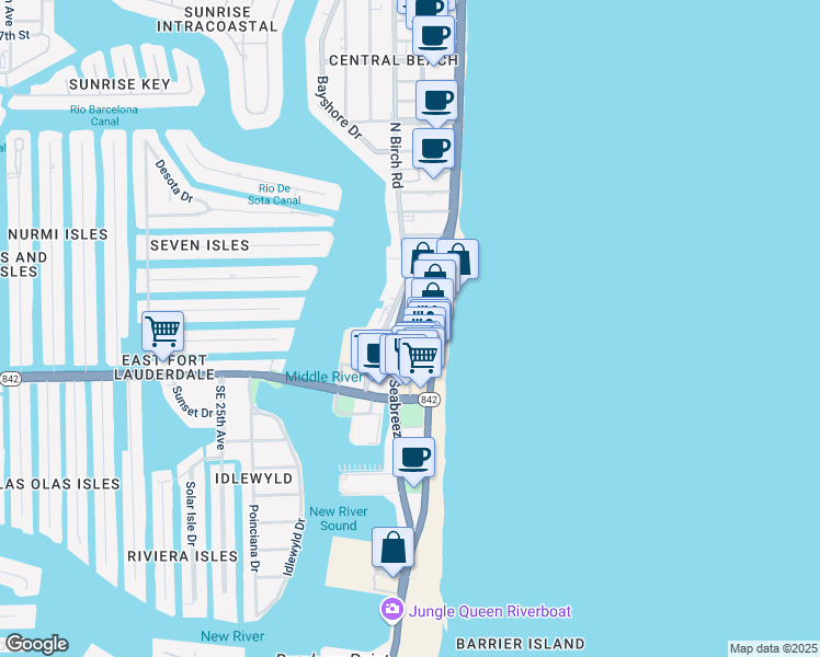 map of restaurants, bars, coffee shops, grocery stores, and more near Cortez Street in Fort Lauderdale