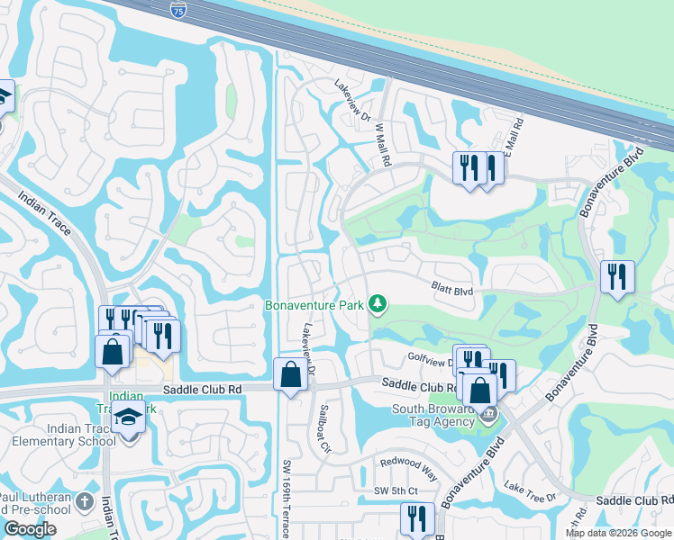 map of restaurants, bars, coffee shops, grocery stores, and more near 401 Racquet Club Road in Weston