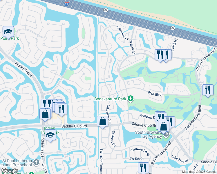 map of restaurants, bars, coffee shops, grocery stores, and more near 204 Lakeview in Weston