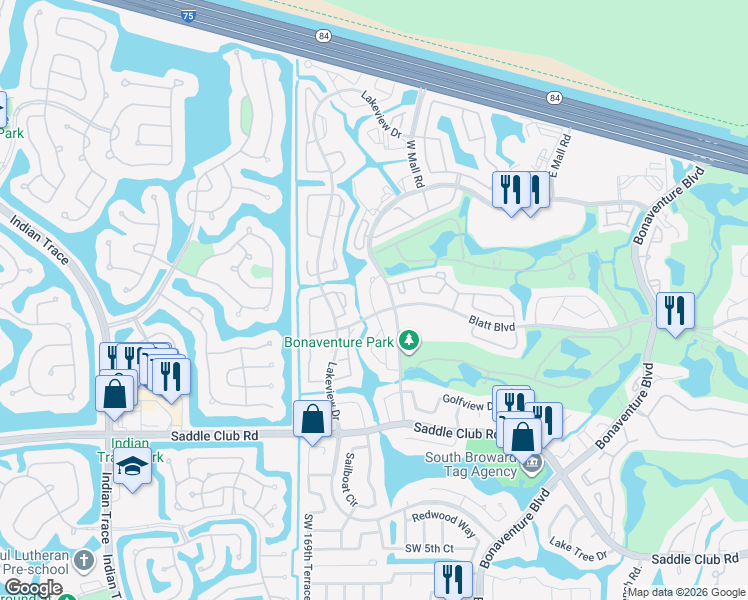 map of restaurants, bars, coffee shops, grocery stores, and more near 401 Racquet Club Road in Weston