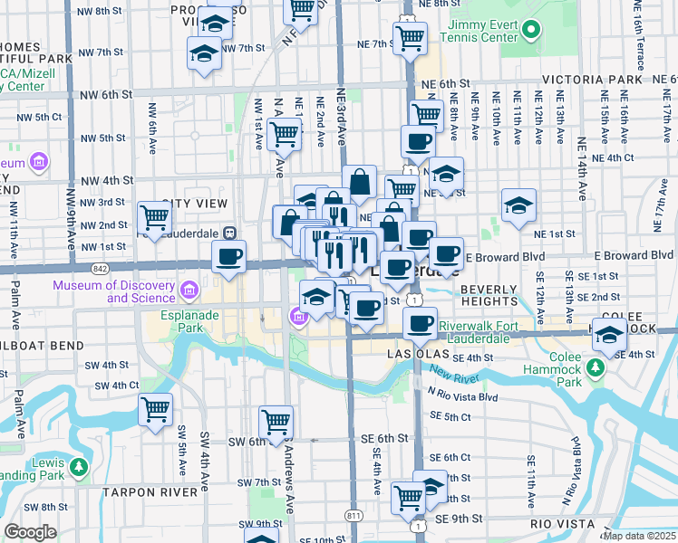 map of restaurants, bars, coffee shops, grocery stores, and more near in Fort Lauderdale