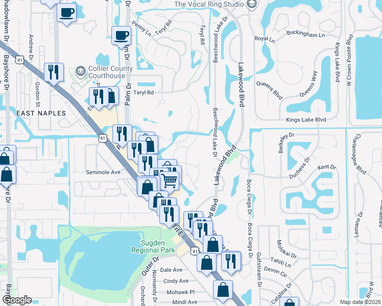 map of restaurants, bars, coffee shops, grocery stores, and more near 230 Albi Road in Naples