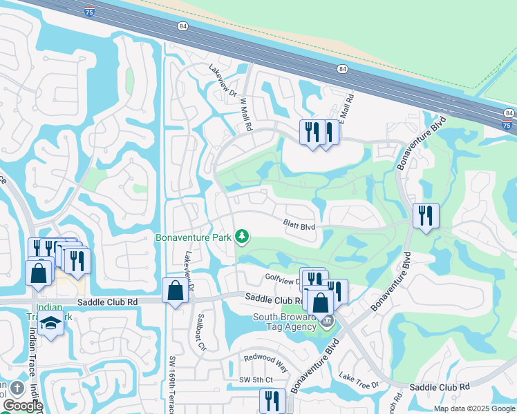 map of restaurants, bars, coffee shops, grocery stores, and more near 16738 Hemingway Drive in Weston