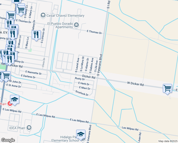 map of restaurants, bars, coffee shops, grocery stores, and more near 7110 South Sabino Avenue in Pharr