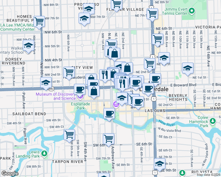 map of restaurants, bars, coffee shops, grocery stores, and more near in Fort Lauderdale
