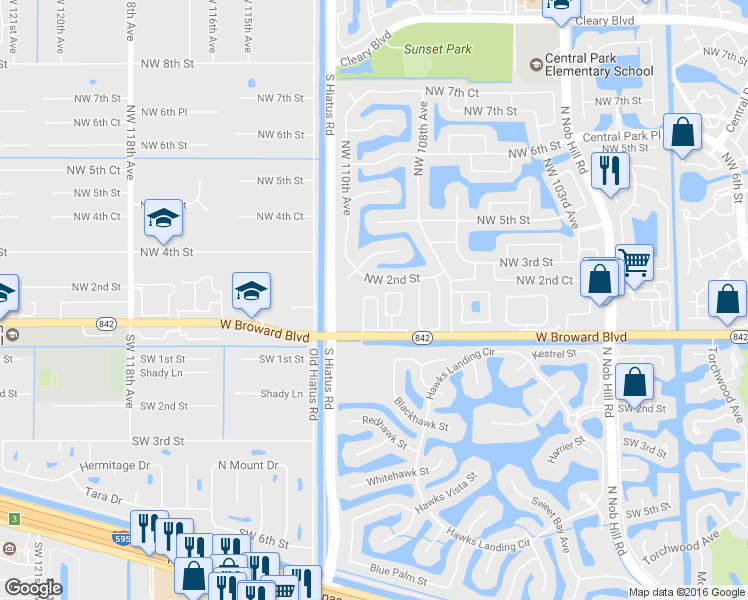map of restaurants, bars, coffee shops, grocery stores, and more near 10924 Northwest 2nd Place in Plantation