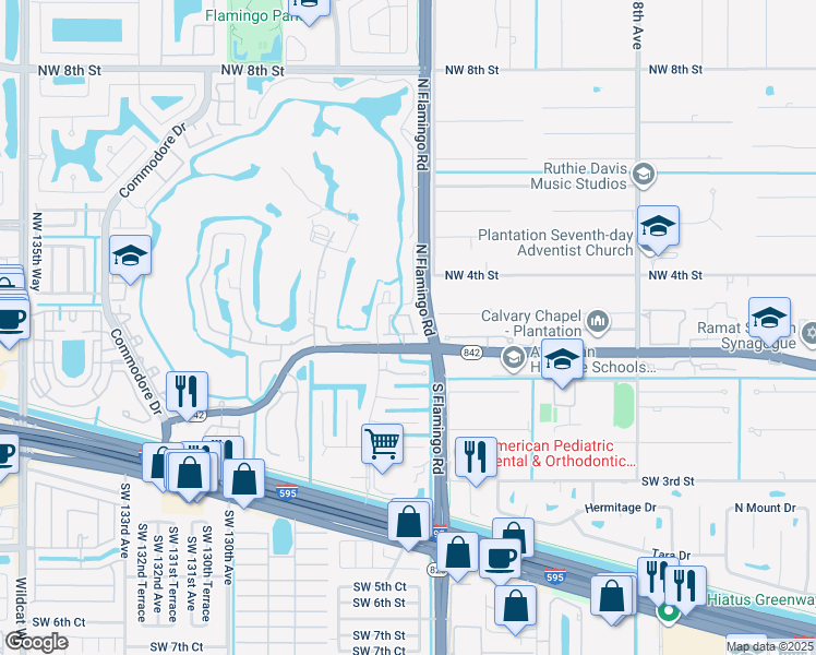 map of restaurants, bars, coffee shops, grocery stores, and more near 180 Emerald Creek Way in Davie