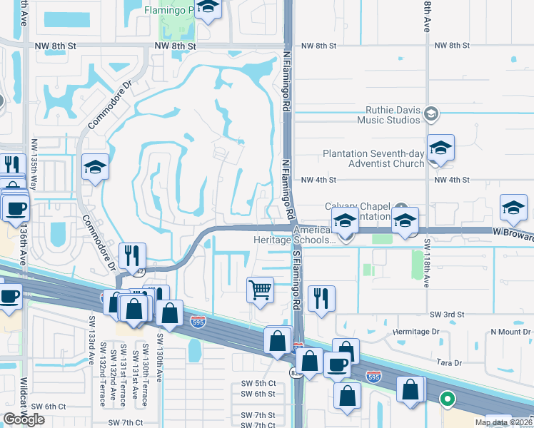 map of restaurants, bars, coffee shops, grocery stores, and more near 175 Emerald Creek Terrace in Davie