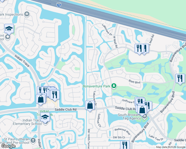 map of restaurants, bars, coffee shops, grocery stores, and more near 204 Lakeview in Weston