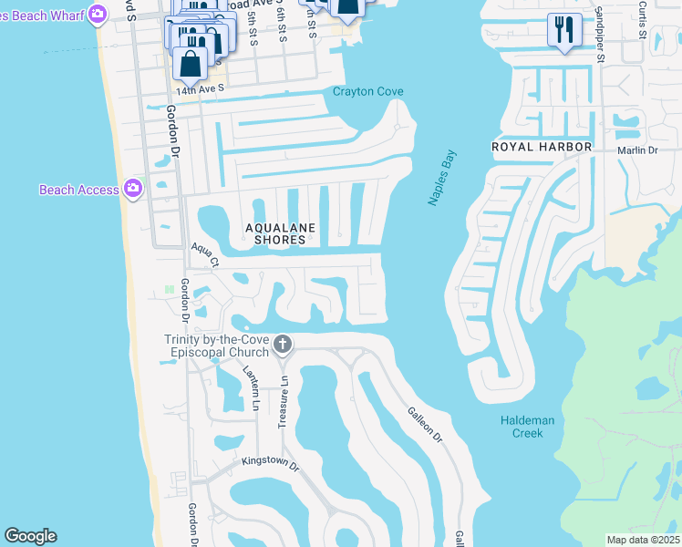map of restaurants, bars, coffee shops, grocery stores, and more near 717 21st Avenue South in Naples