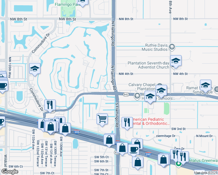 map of restaurants, bars, coffee shops, grocery stores, and more near 180 Emerald Creek Way in Davie