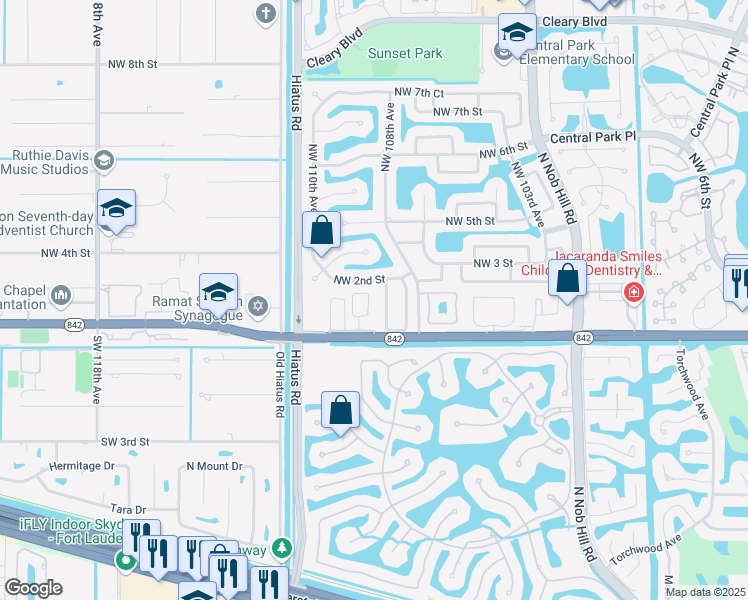 map of restaurants, bars, coffee shops, grocery stores, and more near 10939 West Broward Boulevard in Plantation