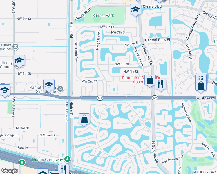 map of restaurants, bars, coffee shops, grocery stores, and more near 149 Northwest 107th Terrace in Plantation