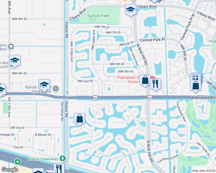 map of restaurants, bars, coffee shops, grocery stores, and more near 149 Northwest 107th Terrace in Plantation
