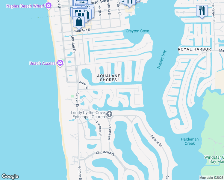 map of restaurants, bars, coffee shops, grocery stores, and more near 515 21st Avenue South in Naples