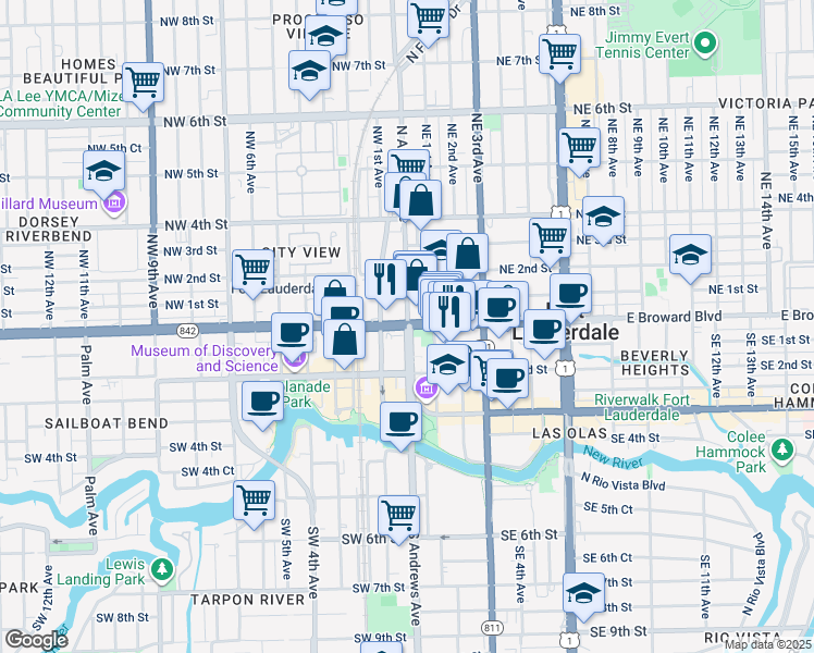 map of restaurants, bars, coffee shops, grocery stores, and more near in Fort Lauderdale