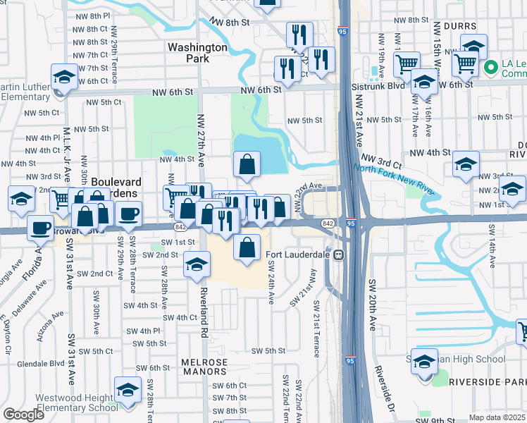 map of restaurants, bars, coffee shops, grocery stores, and more near 111 Northwest 25th Avenue in Fort Lauderdale