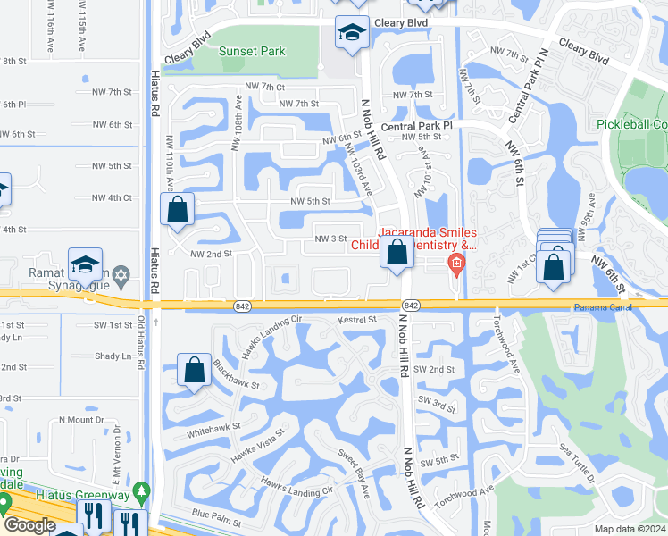 map of restaurants, bars, coffee shops, grocery stores, and more near 10496 Northwest 2nd Court in Plantation