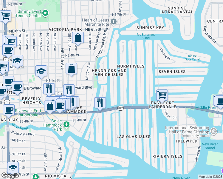 map of restaurants, bars, coffee shops, grocery stores, and more near in Fort Lauderdale