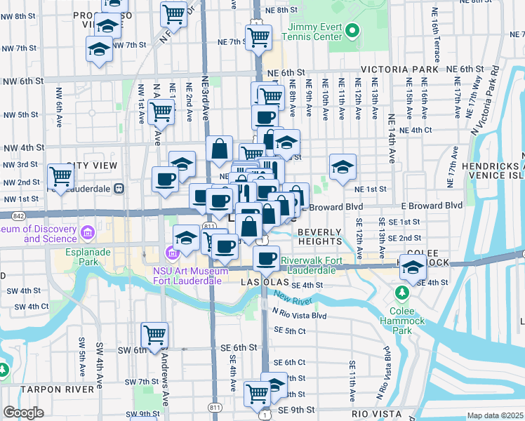 map of restaurants, bars, coffee shops, grocery stores, and more near in Fort Lauderdale