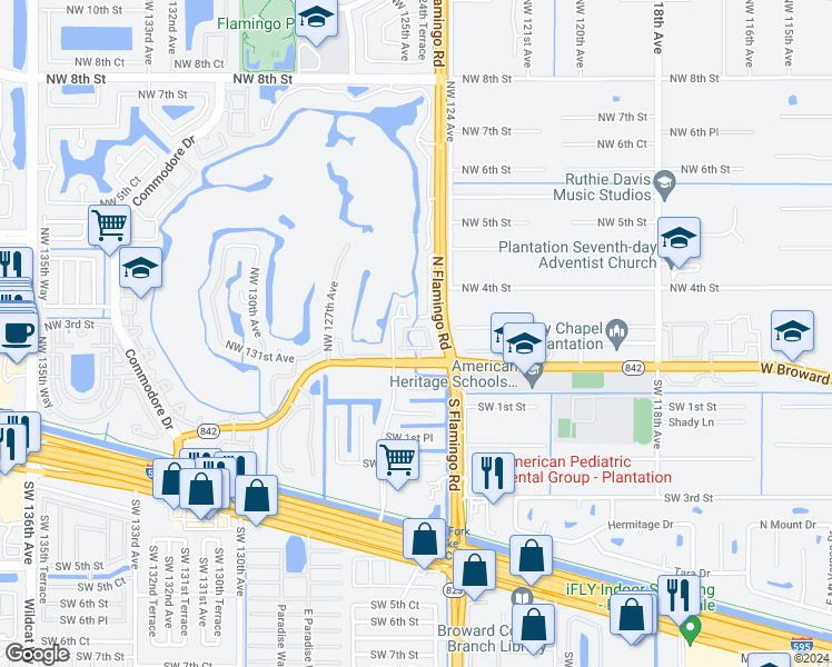 map of restaurants, bars, coffee shops, grocery stores, and more near 175 Emerald Creek Terrace in Davie