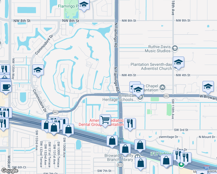 map of restaurants, bars, coffee shops, grocery stores, and more near 175 Emerald Creek Terrace in Davie