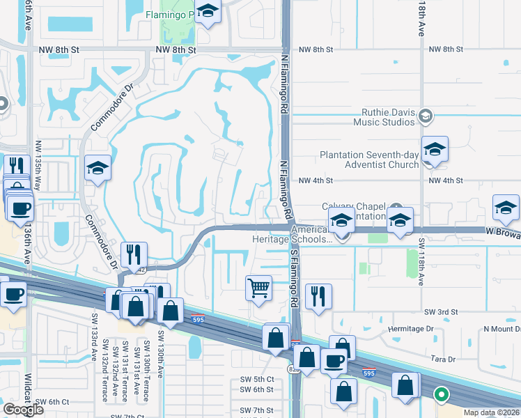 map of restaurants, bars, coffee shops, grocery stores, and more near 175 Emerald Creek Terrace in Davie