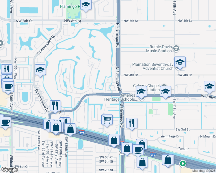 map of restaurants, bars, coffee shops, grocery stores, and more near 175 Emerald Creek Terrace in Davie