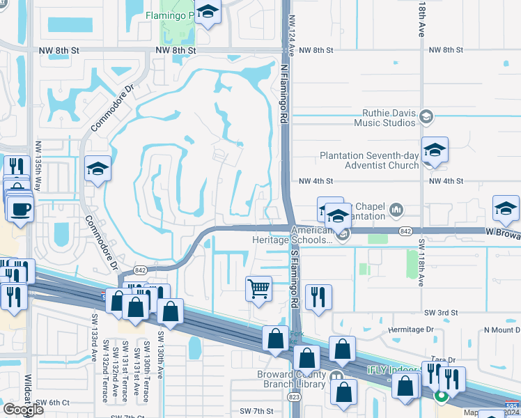 map of restaurants, bars, coffee shops, grocery stores, and more near 175 Emerald Creek Terrace in Davie
