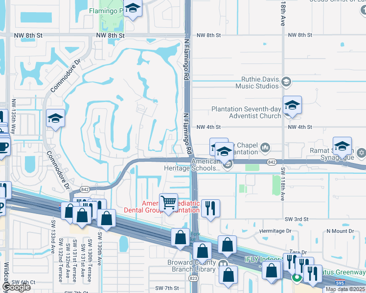 map of restaurants, bars, coffee shops, grocery stores, and more near 180 Emerald Creek Way in Davie