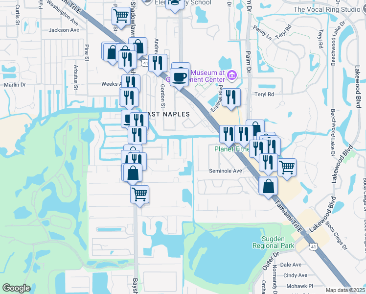 map of restaurants, bars, coffee shops, grocery stores, and more near 3338 Captains Cove in Naples