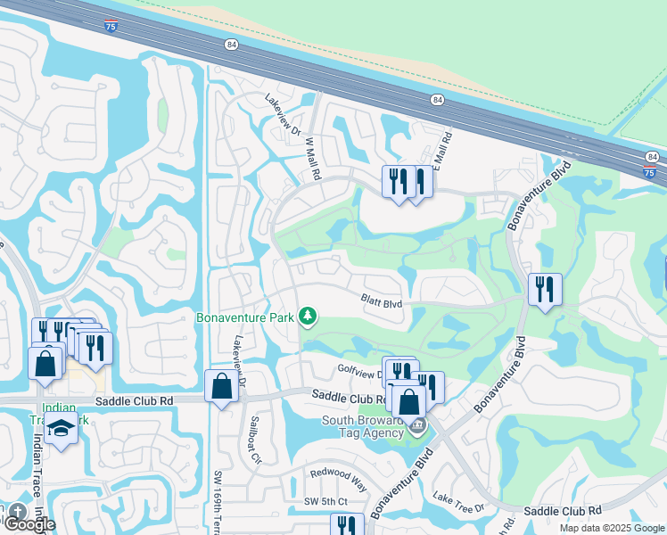 map of restaurants, bars, coffee shops, grocery stores, and more near 16738 Hemingway Drive in Weston