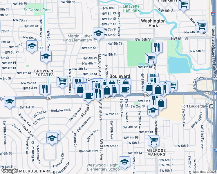 map of restaurants, bars, coffee shops, grocery stores, and more near 137 Northwest 30th Avenue in Pompano Beach